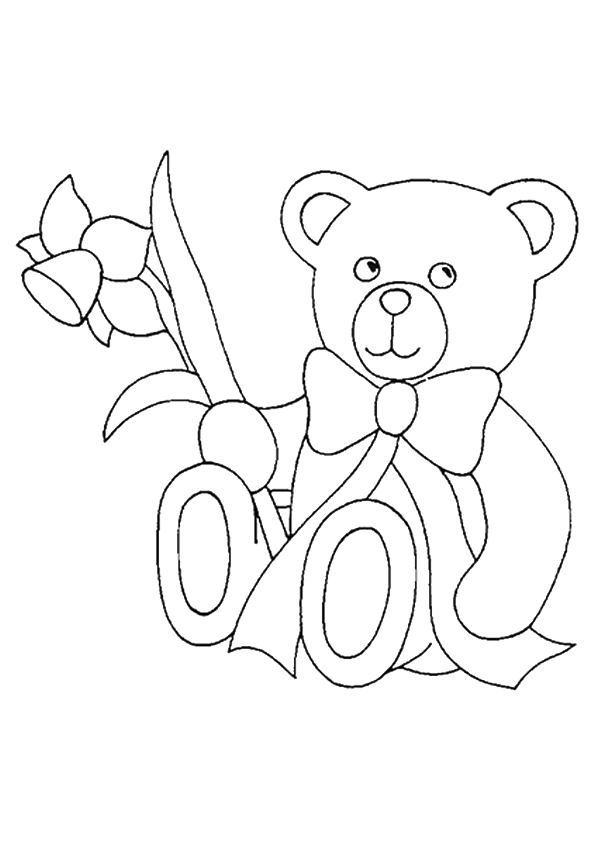 Desenho deUrso Teddy Fofo com Flor para colorir