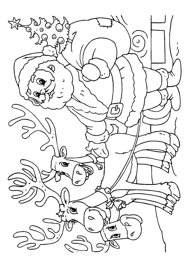 Desenho dePapai Noel com Suas Renas para colorir