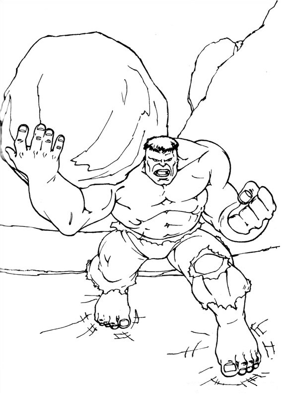 Desenho de Hulk Segurando Pedra para colorir