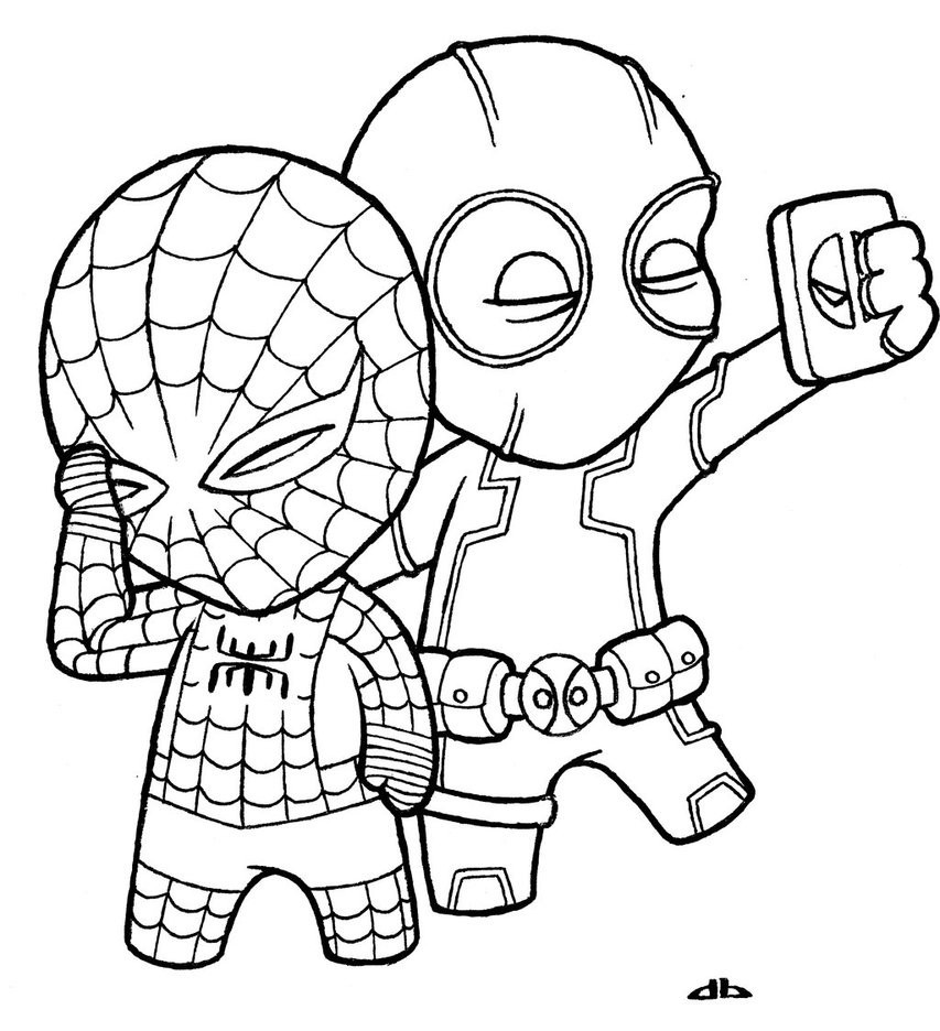 Desenho de Deadpool e Homem para colorir