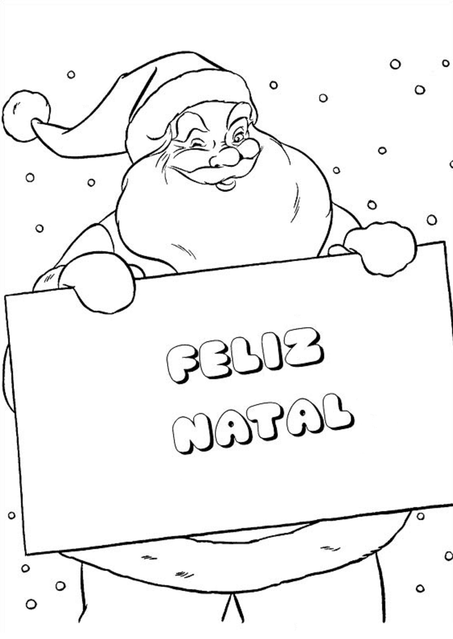 Desenho dePapai Noel Com Feliz Natal para colorir