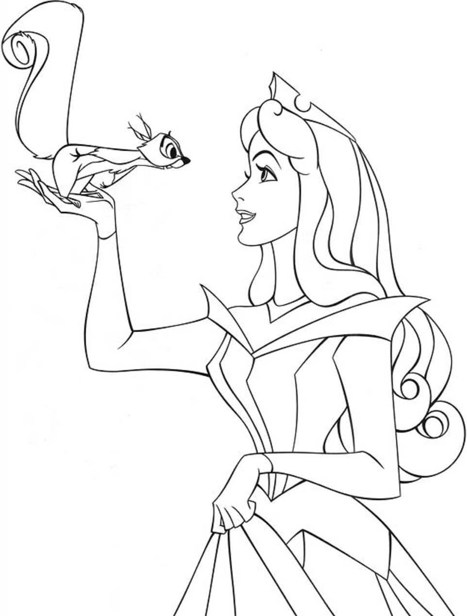 Desenho dePrincesa Aurora e Esquilo para colorir