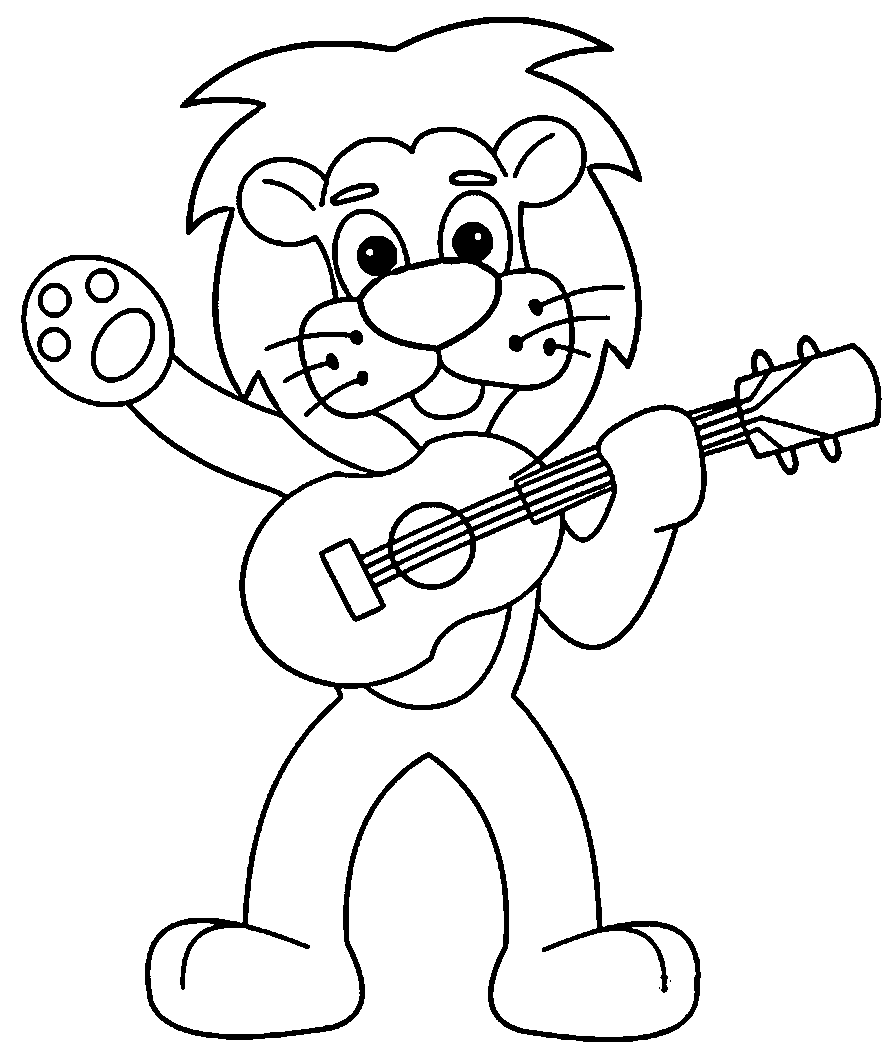 Desenho deLeão Tocando Guitarra para colorir