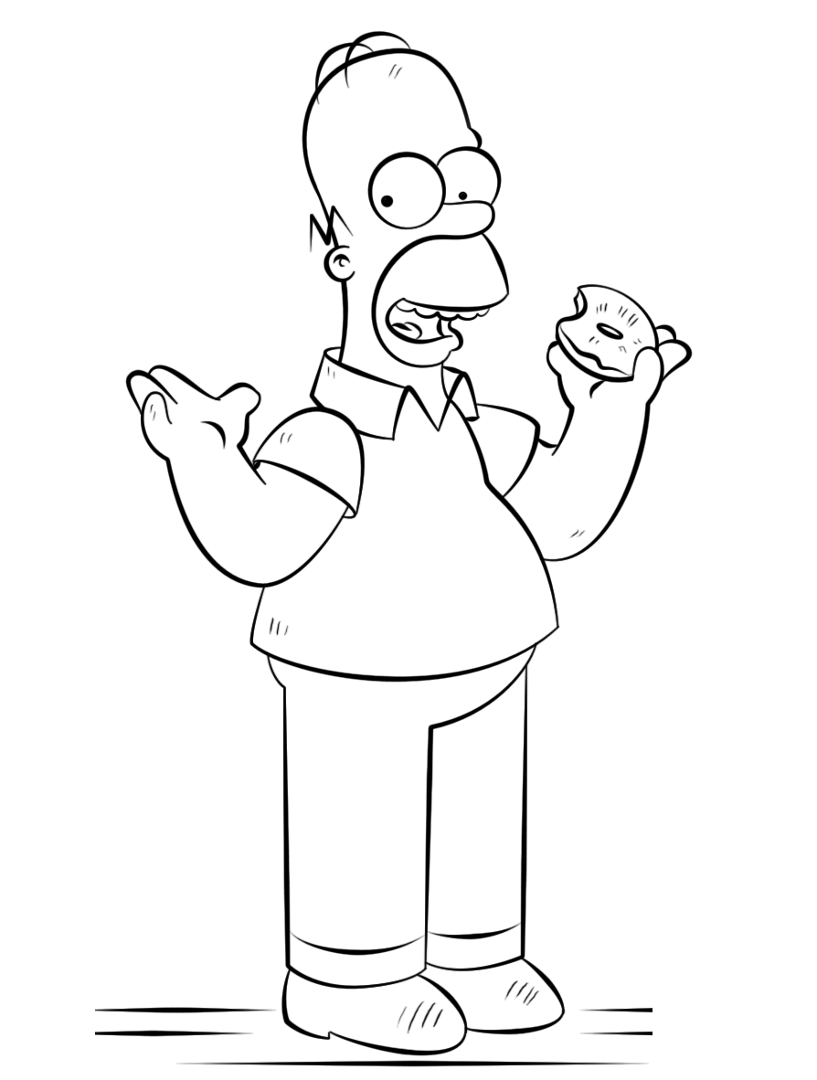 Desenho de Homer Simpson Comendo Rosquinha para colorir