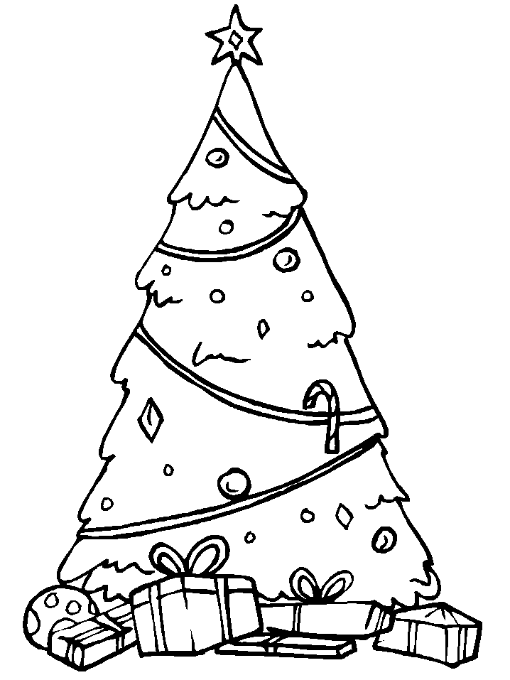 Desenho deArvore de Natal e Presentes para colorir