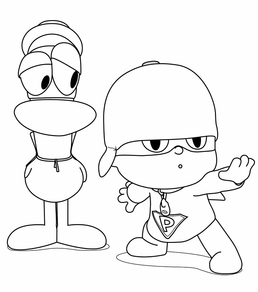 Desenho de Pocoyo e Pato para colorir