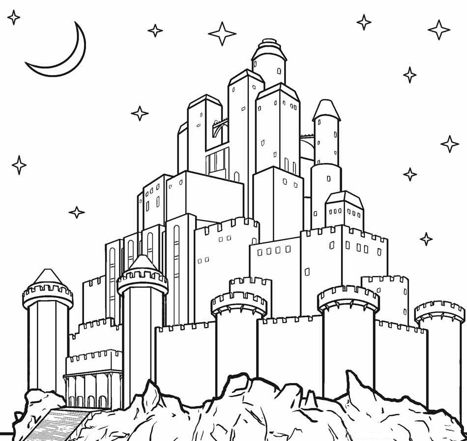 Desenho de Castelo na Noite para colorir