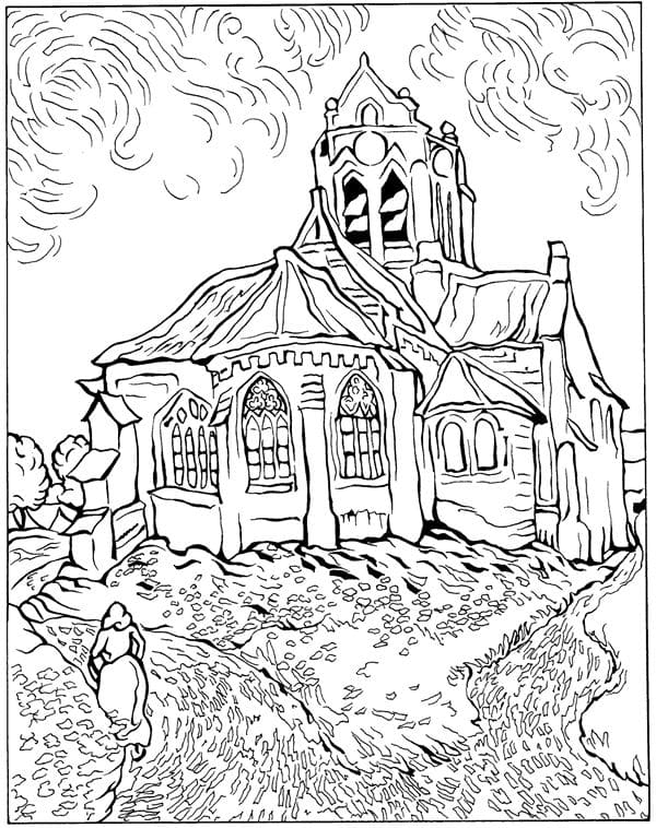 Desenho deA Igreja de Auvers - Vincent van Gogh para colorir