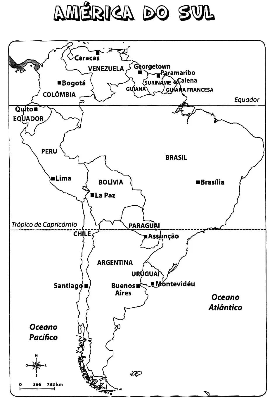 Desenho deA Mapa da América do Sul para colorir