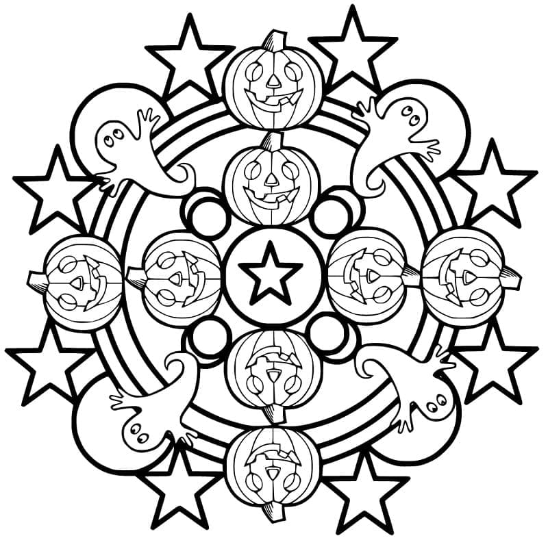 Desenho deAbóboras Mandala de Halloween para colorir