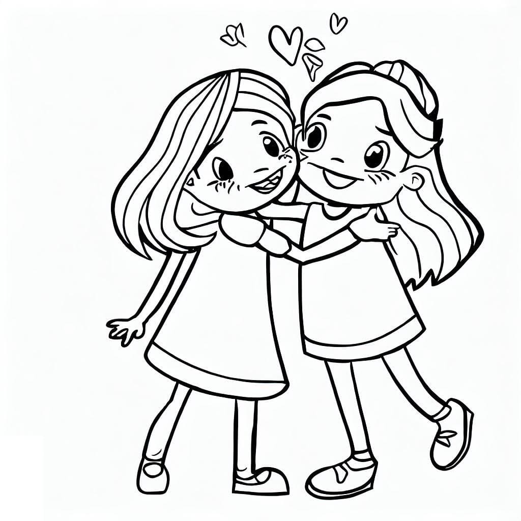 Desenho deAbraço de Melhores Amigas para colorir