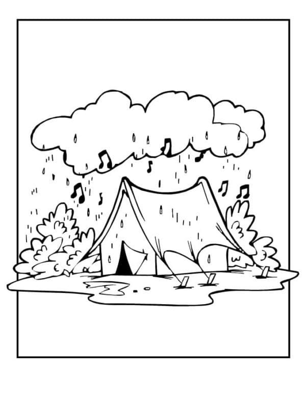 Desenho deAcampar na Chuva para colorir