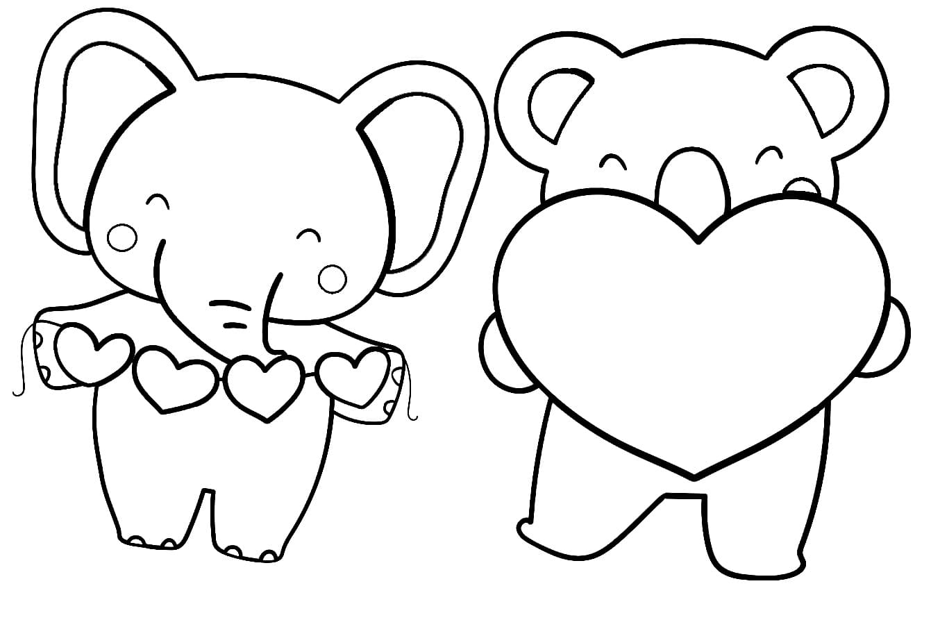 Desenho de Adesivos de Elefante e Coala para colorir