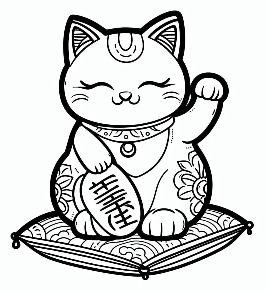 Desenho de Adorable Maneki Neko para colorir