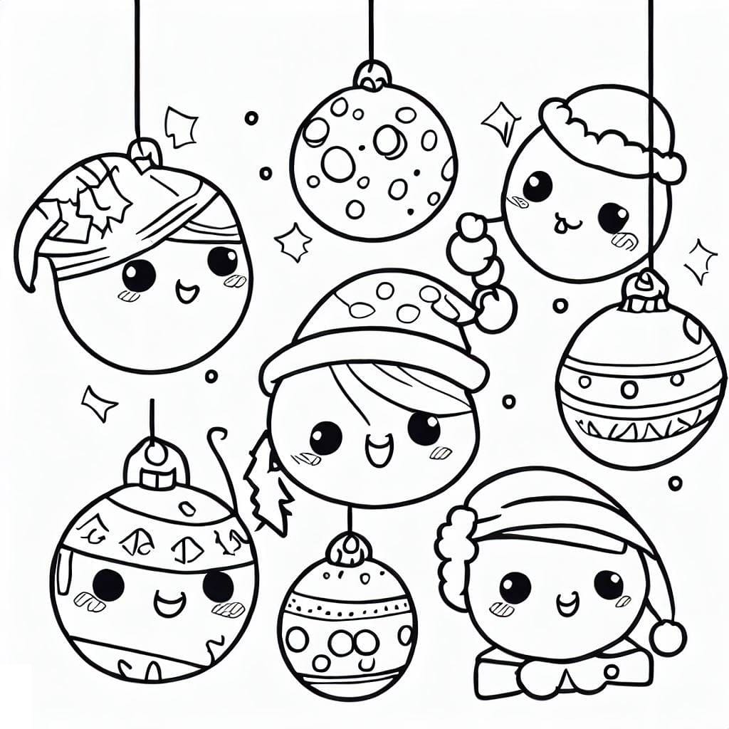 Desenho deAdoráveis Enfeites de Natal para colorir