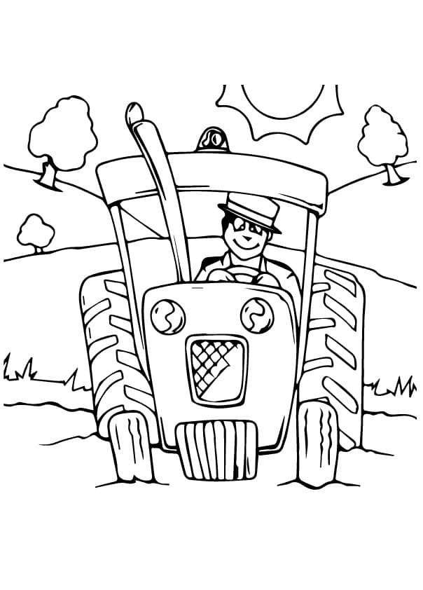 Desenho de Agricultor Dirigindo Trator para colorir