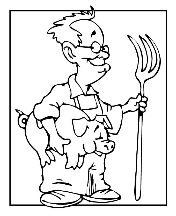 Desenho de Agricultor e um Porco para colorir