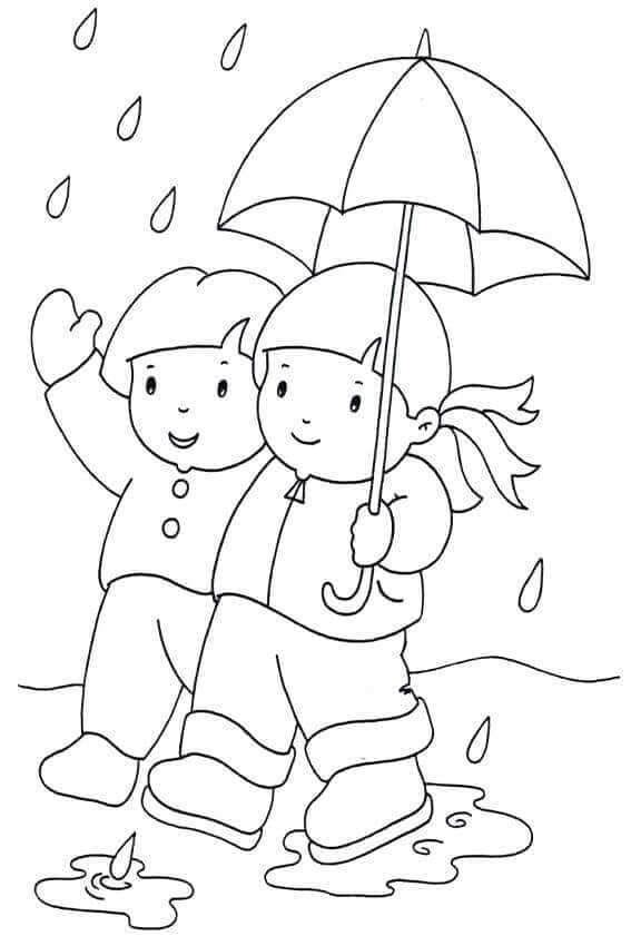 Desenho deAmigos na Chuva para colorir