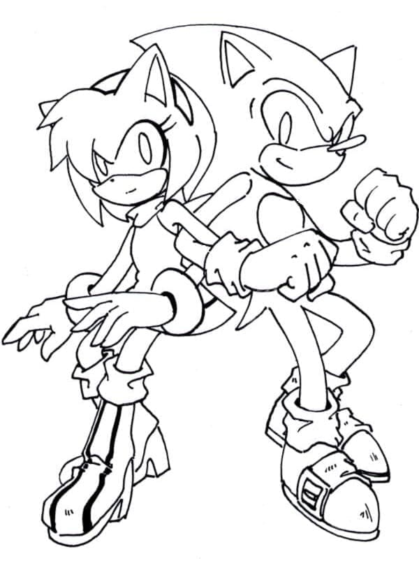 Desenho deAmy Rose com Sonic para colorir