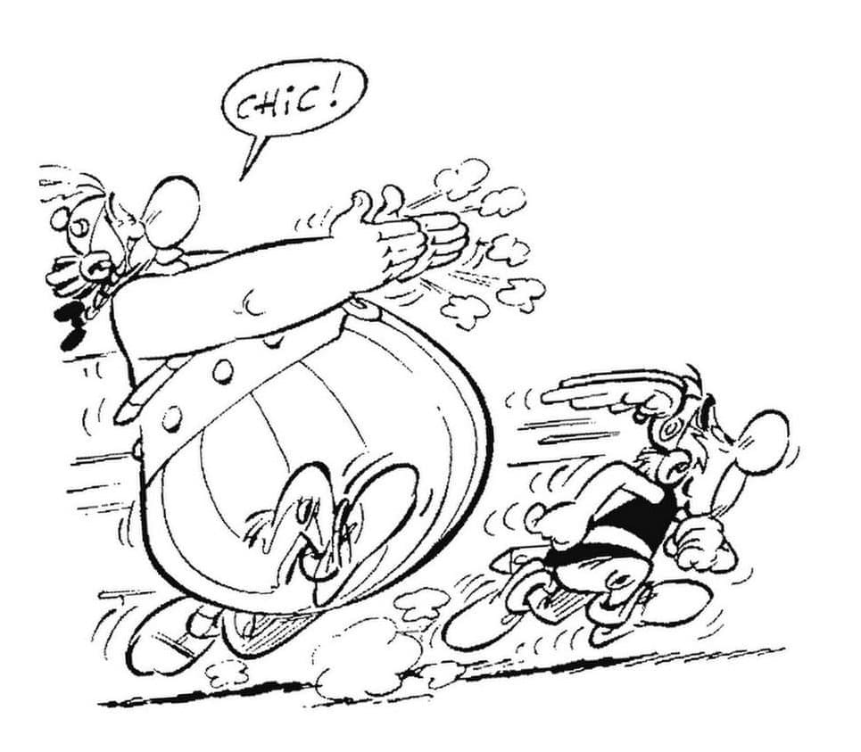 Desenho deAsterix e Obelix estão Correndo para colorir