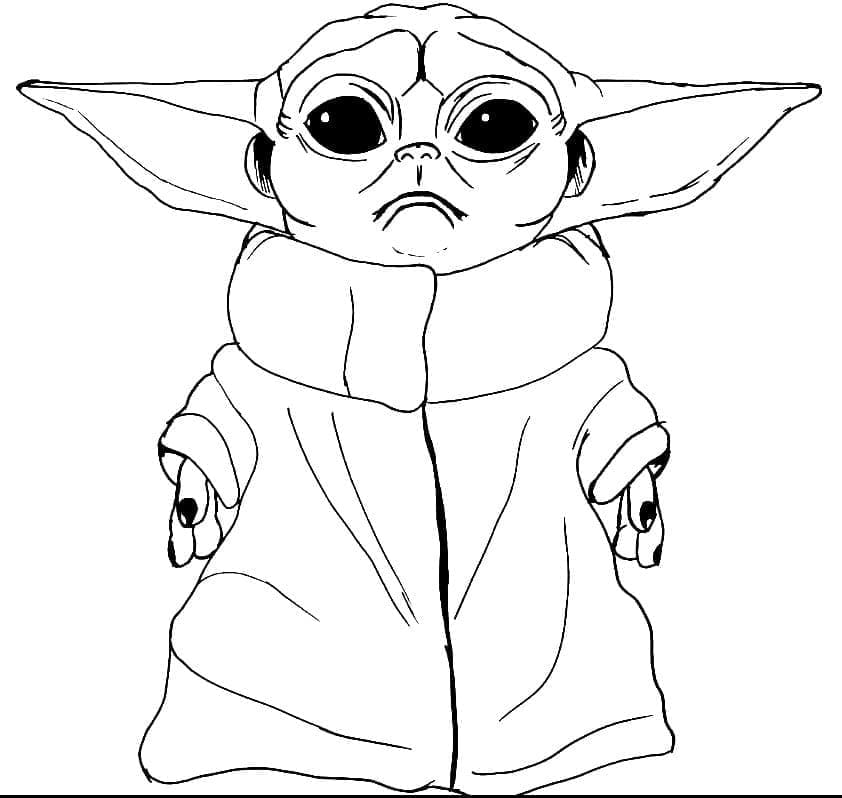 Desenho deBaby Yoda Muito Triste para colorir