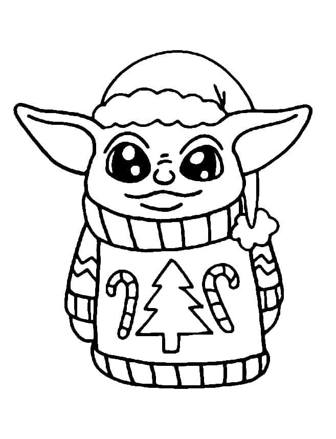 Desenho deBaby Yoda no Natal para colorir