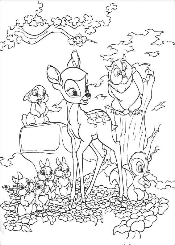 Desenho deBambi e animais para colorir