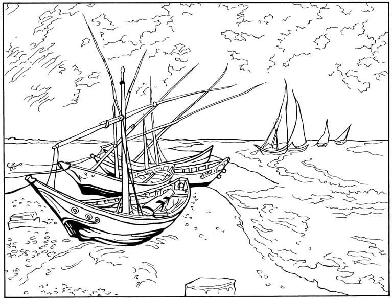 Desenho deBarcos em Saintes Maries - Vincent van Gogh para colorir