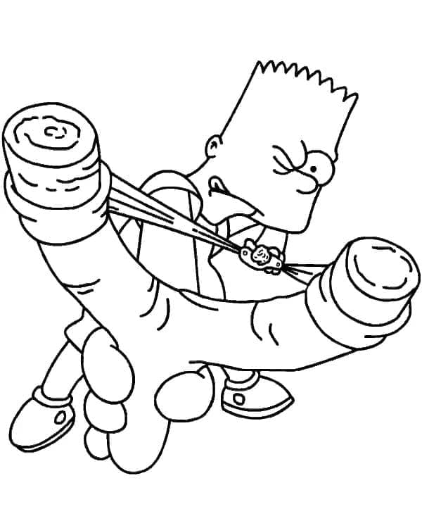 Desenho deBart Simpson com Estilingue para colorir