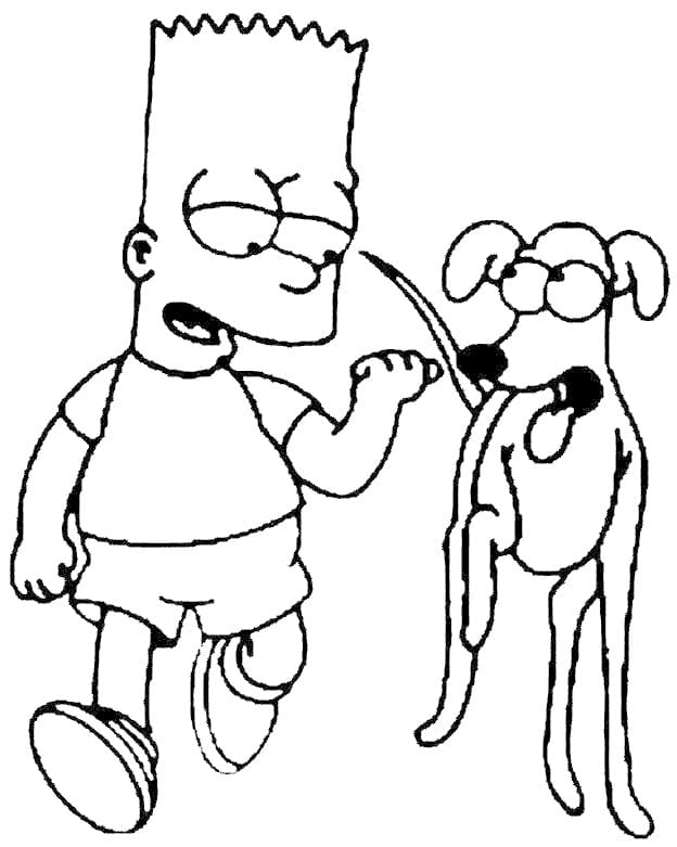 Desenho deBart Simpson e Cachorro para colorir