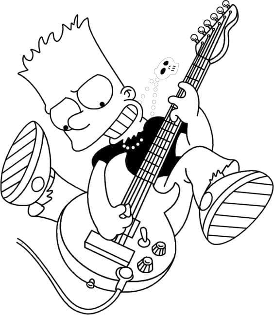 Desenho deBart Simpson Toca Guitarra para colorir