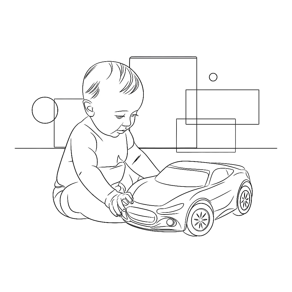 Desenho deBebê Brincando Com Carro para colorir