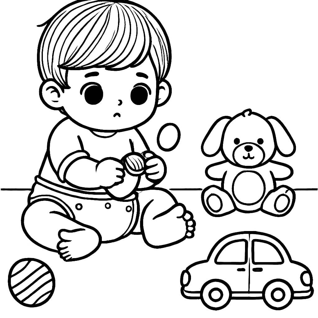 Desenho deBebê Brincando Com Brinquedos para colorir