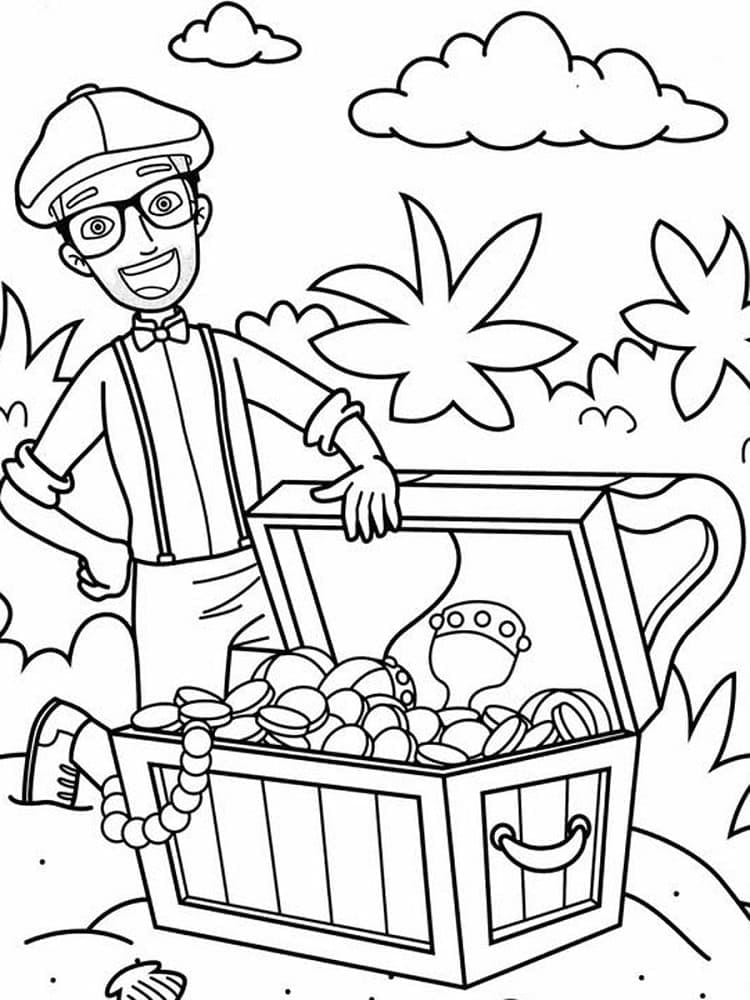 Desenho deBlippi e Baú de Tesouro para colorir