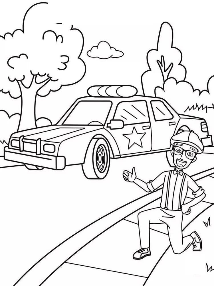 Desenho deBlippi e Carro de Polícia para colorir