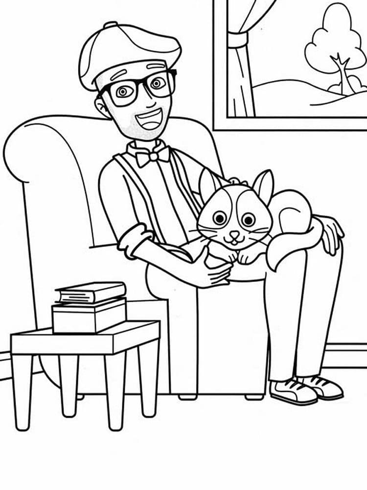 Desenho deBlippi e Gatinho para colorir