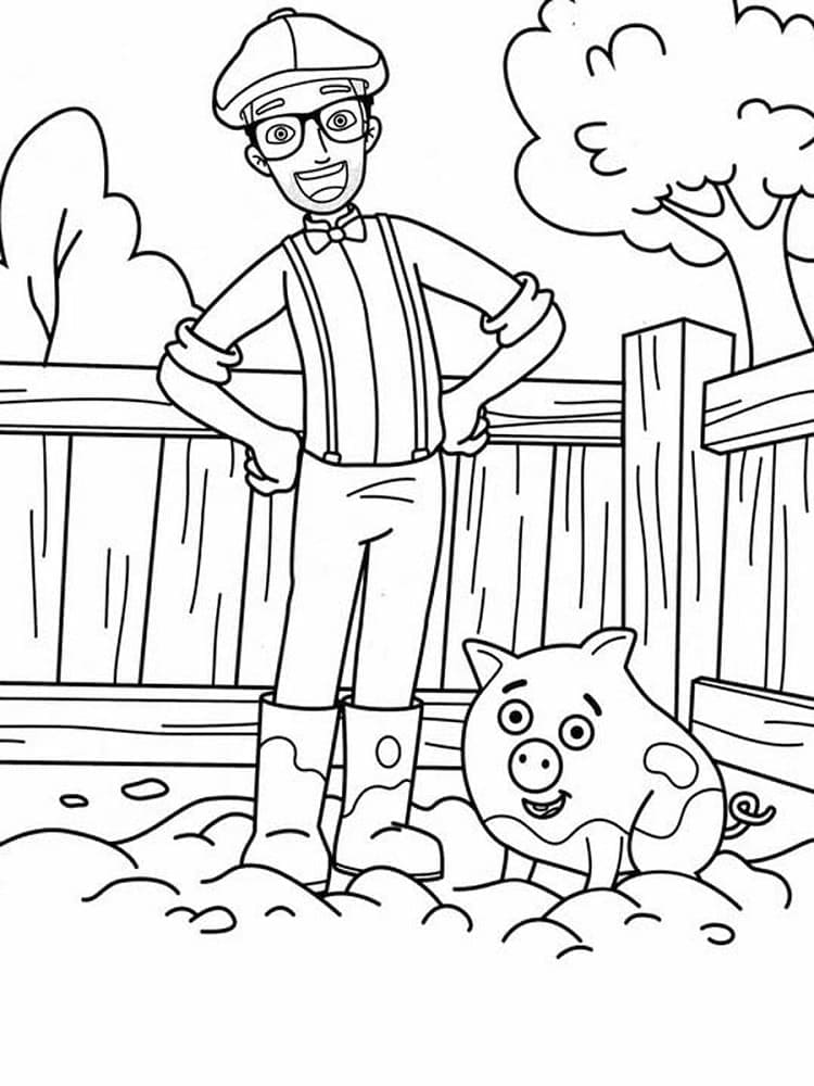 Desenho deBlippi e um Porco para colorir