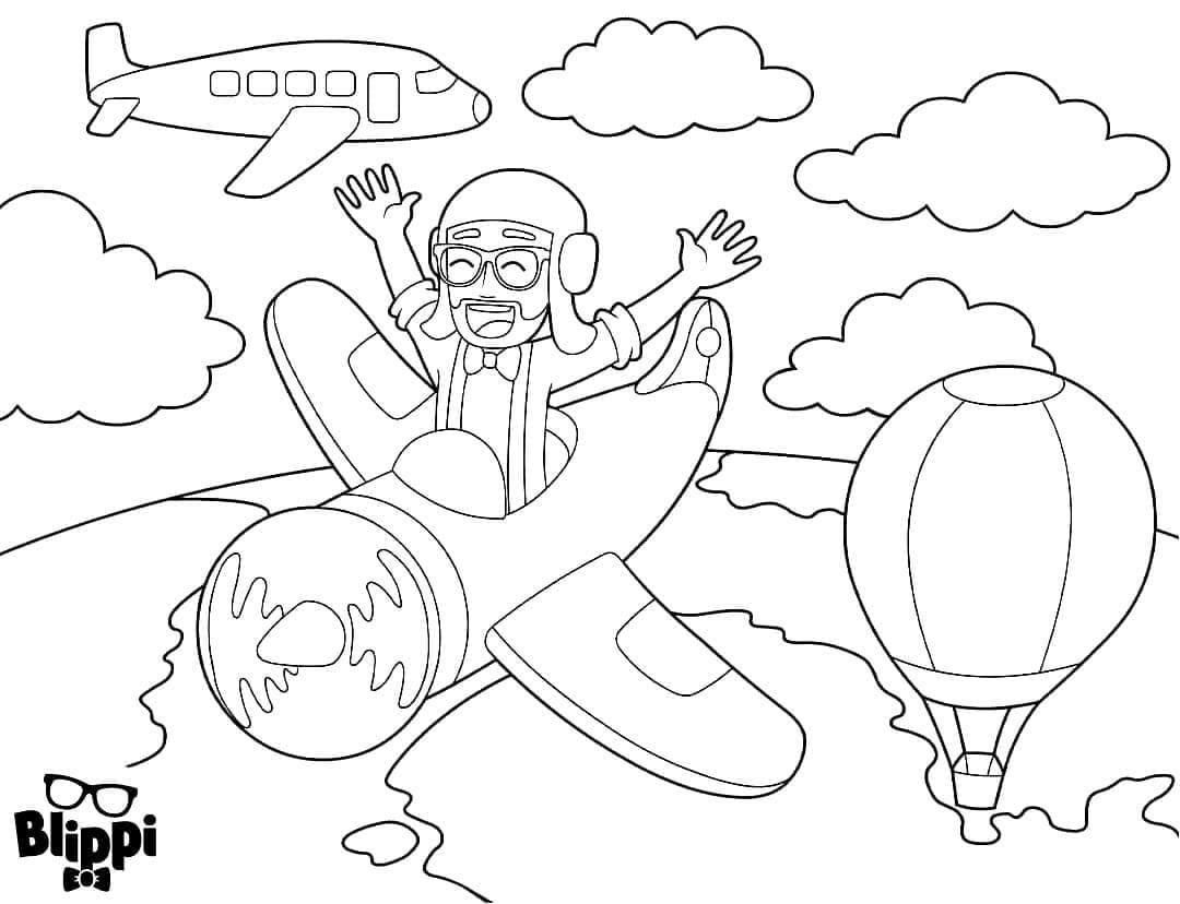 Desenho deBlippi em um Avião para colorir