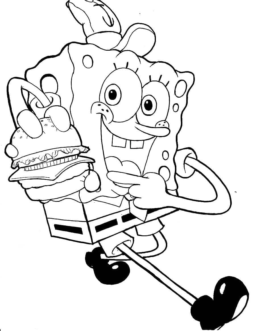 Desenho de Bob Esponja com Hambúrguer para colorir