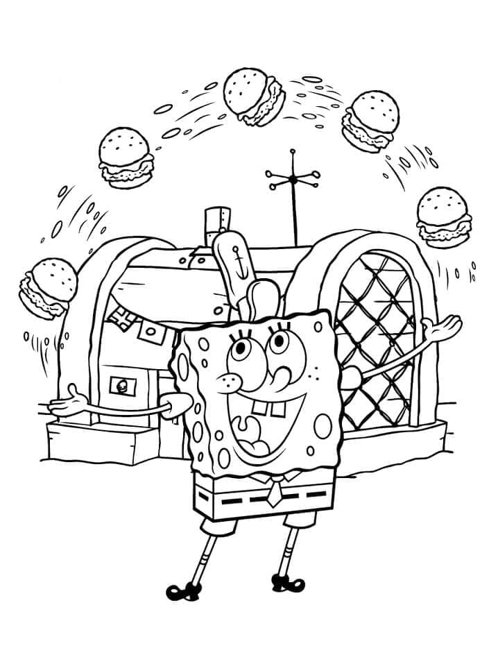 Desenho de Bob Esponja com Hambúrgueres para colorir