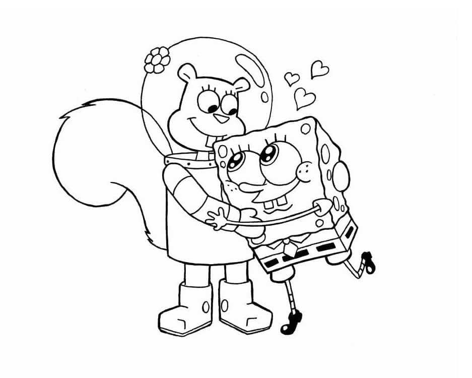 Desenho deBob Esponja com Sandy Bochechas para colorir