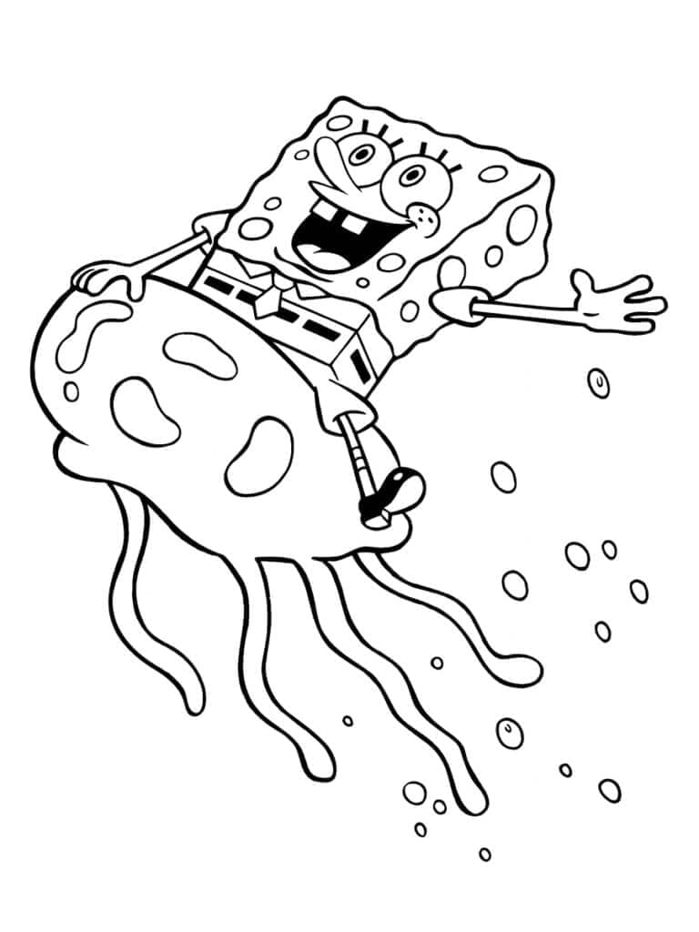 Desenho de Bob Esponja e água-viva para colorir