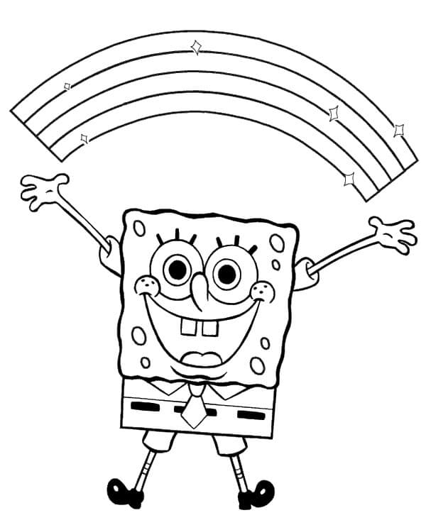 Desenho de Bob Esponja e Arco-íris para colorir