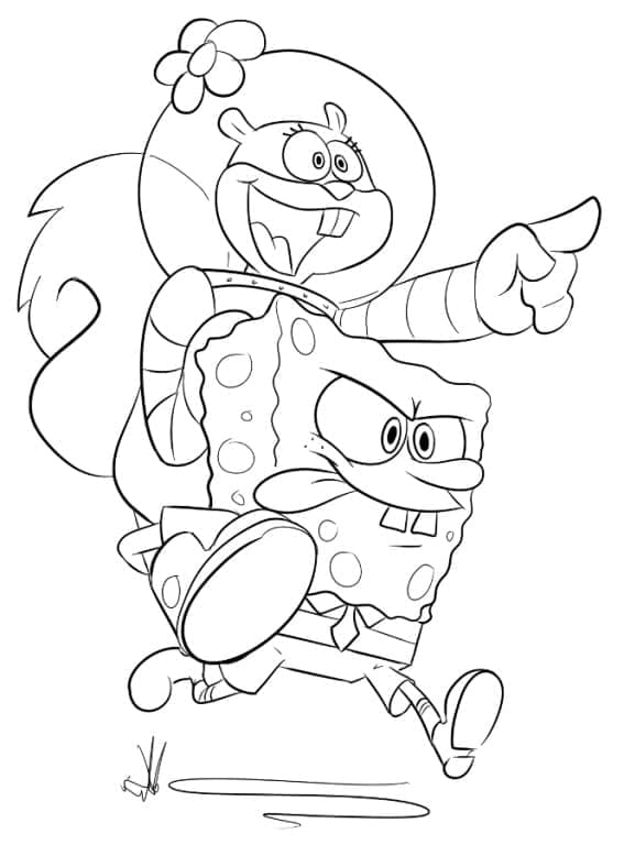 Desenho deBob Esponja e Sandy Bochechas para colorir