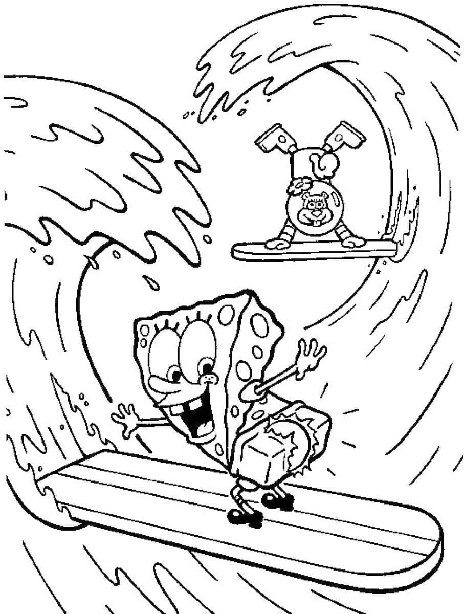 Desenho de Bob Esponja está Surfando para colorir