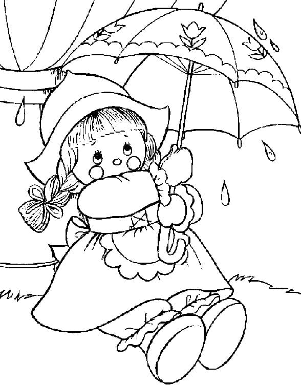 Desenho deBoneca com Guarda Chuva para colorir