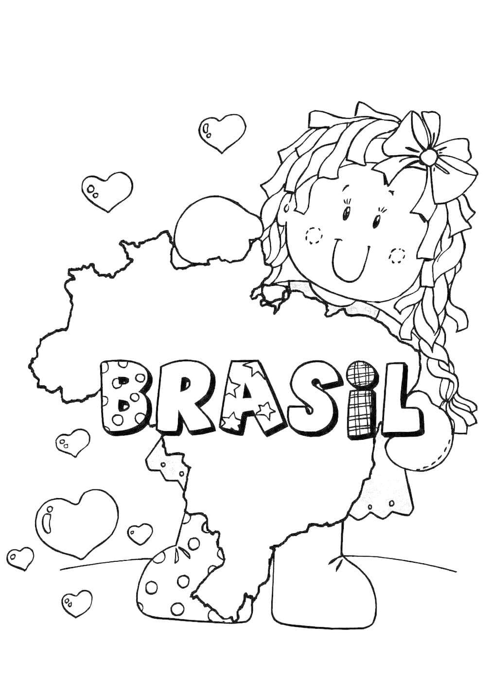 Desenho de Boneca com Mapa do Brasil para colorir