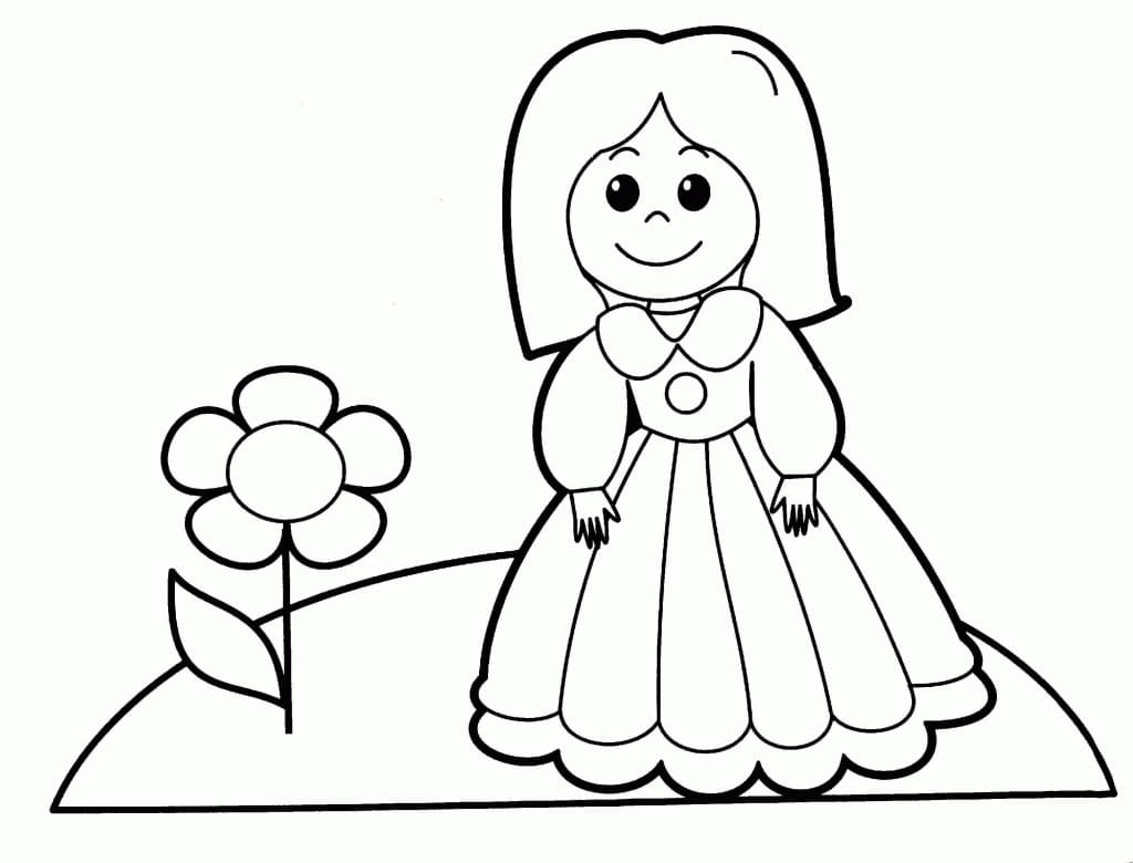 Desenho deBoneca e uma Flor para colorir