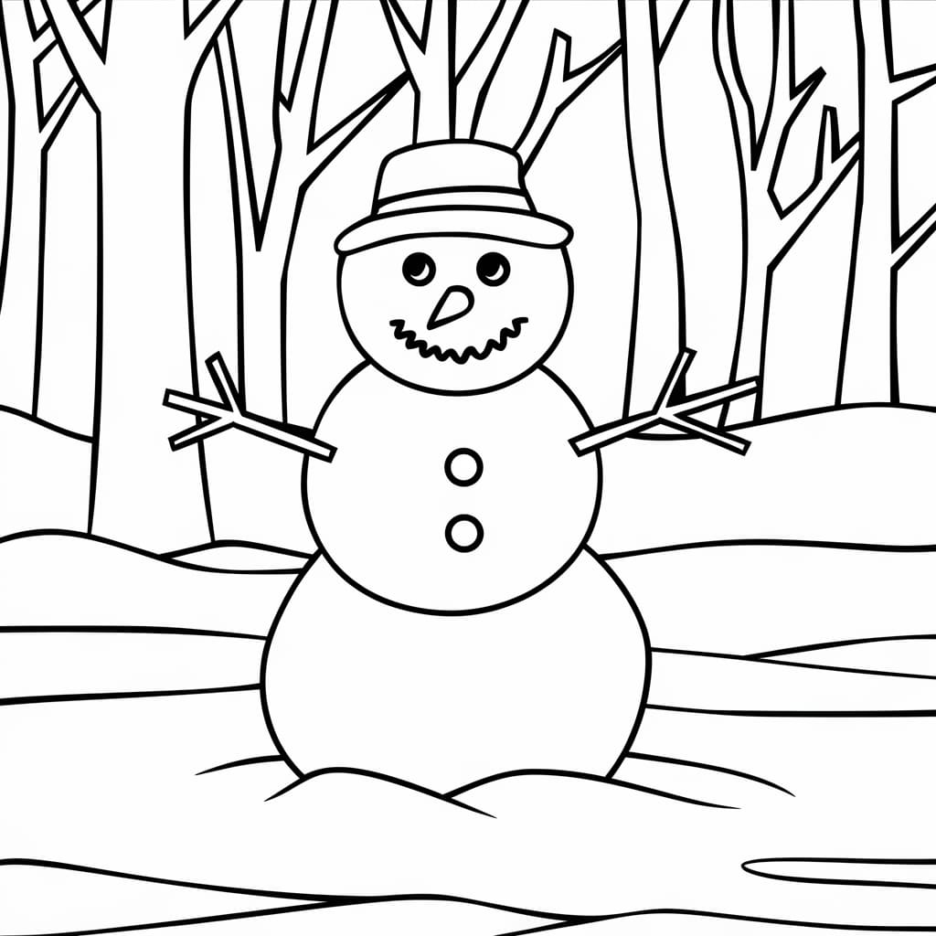 Desenho deBoneco De Neve E Árvores para colorir