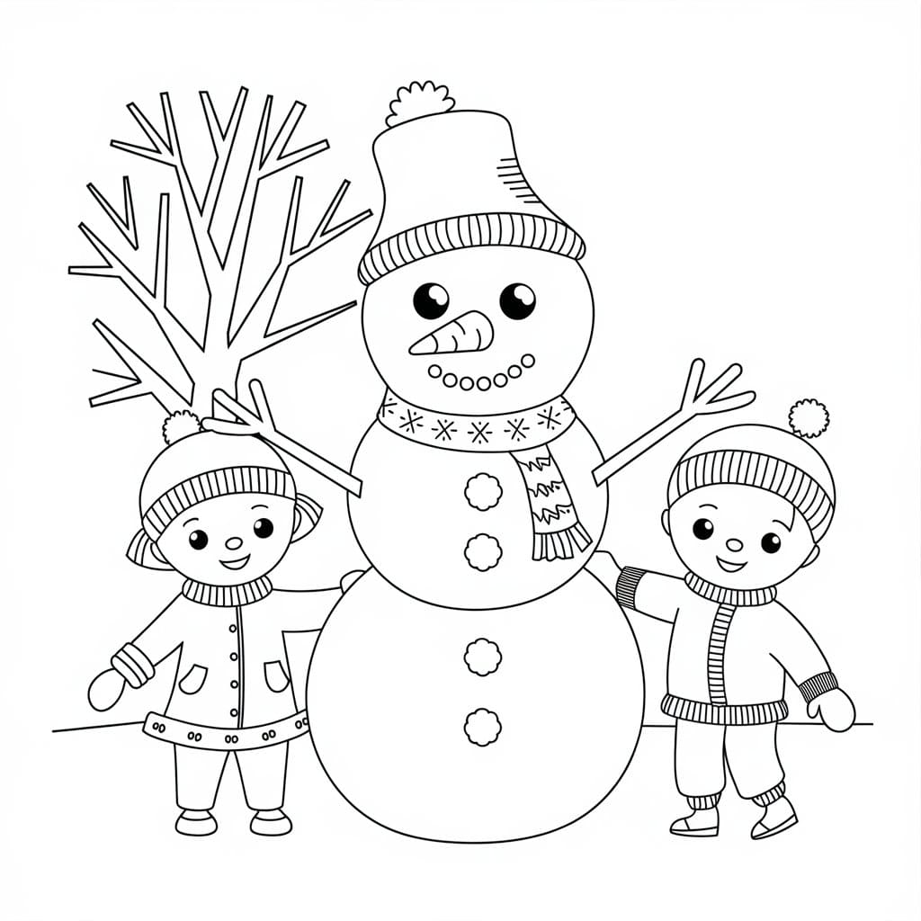 Desenho deBoneco De Neve E Crianças para colorir